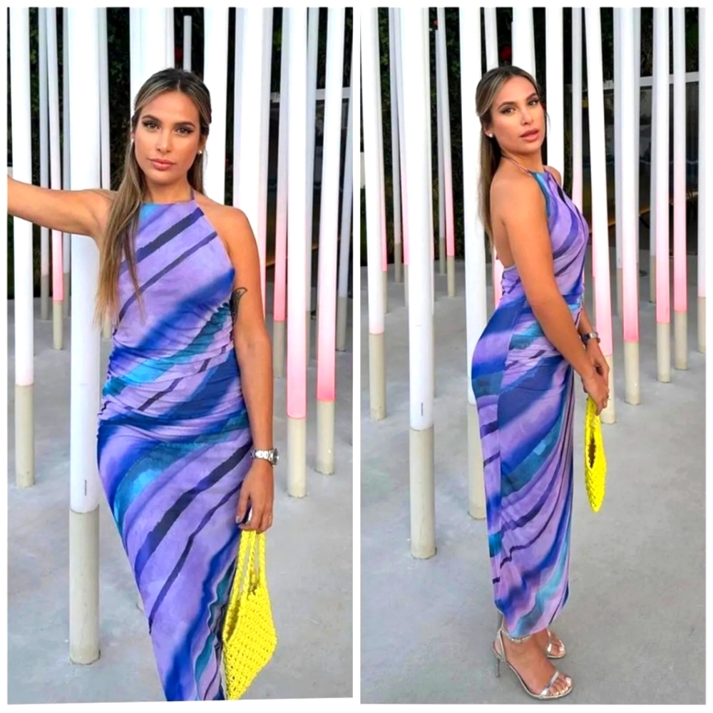 NWTs zara runched tulle halter maxi dress sz. M